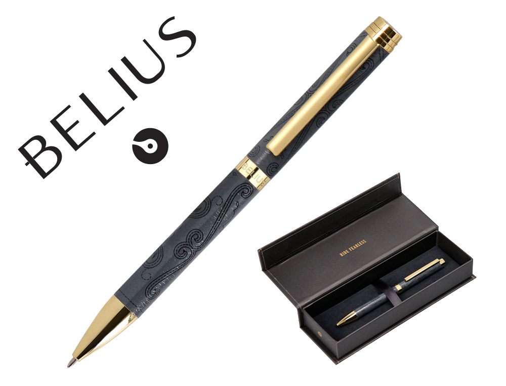 ESFEROGRAFICA BELIUS WILD WEST ALUMINIO COR PRETO DOURADO TINTA COR AZUL CAIXA DE DESIGN
