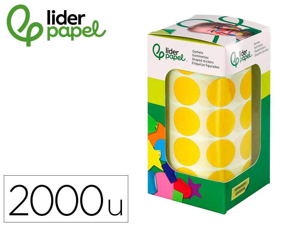 ETIQUETAS ESCOLAR LIDERPAPEL AUTOADESIVAS CIRCULOS 20 MM AMARELO ROLO DE 2000 UNIDADES EM CAIXA DE CARTAO