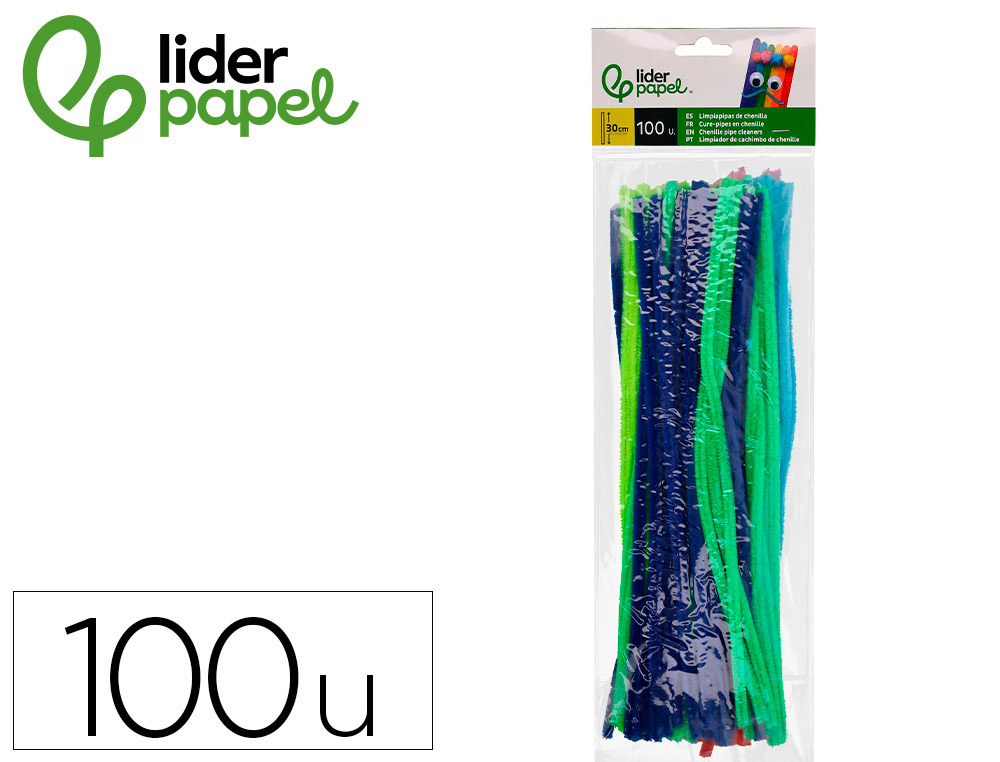 TIRAS DE CHENILLE LIDERPAPEL 30 CM CORES MATE SORTIDAS BOLSA DE 100 UNIDADES