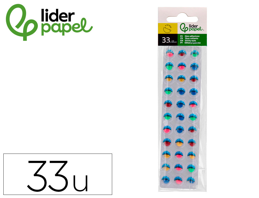 OLHO ADESIVO LIDERPAPEL 10 MM COM PUPILA DE COR E PESTANAS DE COR BOLSA DE 33 UNIDADES