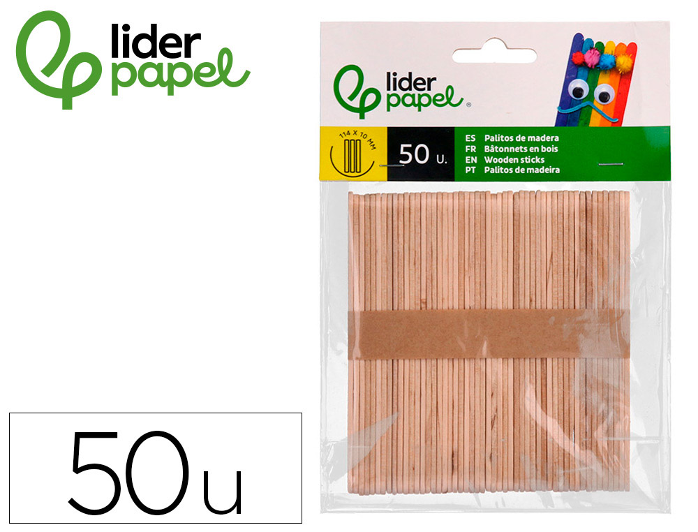 PALITOS DE MADEIRA LIDERPAPEL COR NATURAL 11,4 X 1 CM BOLSA COM 50 UNIDADES
