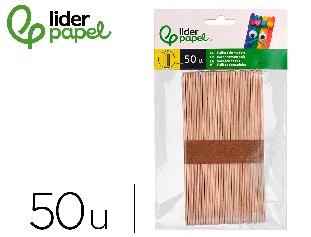 PALITOS DE MADEIRA LIDERPAPEL COR NATURAL 15 X 1,8 CM BOLSA COM 50 UNIDADES