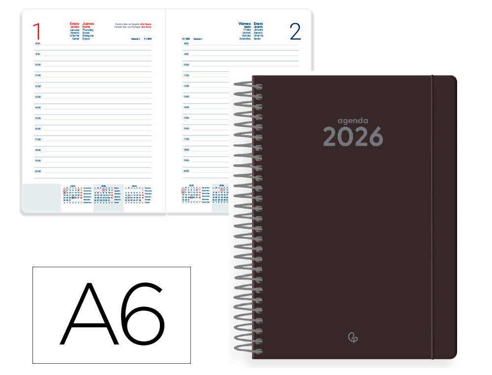 AGENDA ESPIRAL LIDERPAPEL CLASSIC A6 2026 DIA PAGINA PRETO PAPEL 70 GR FSC