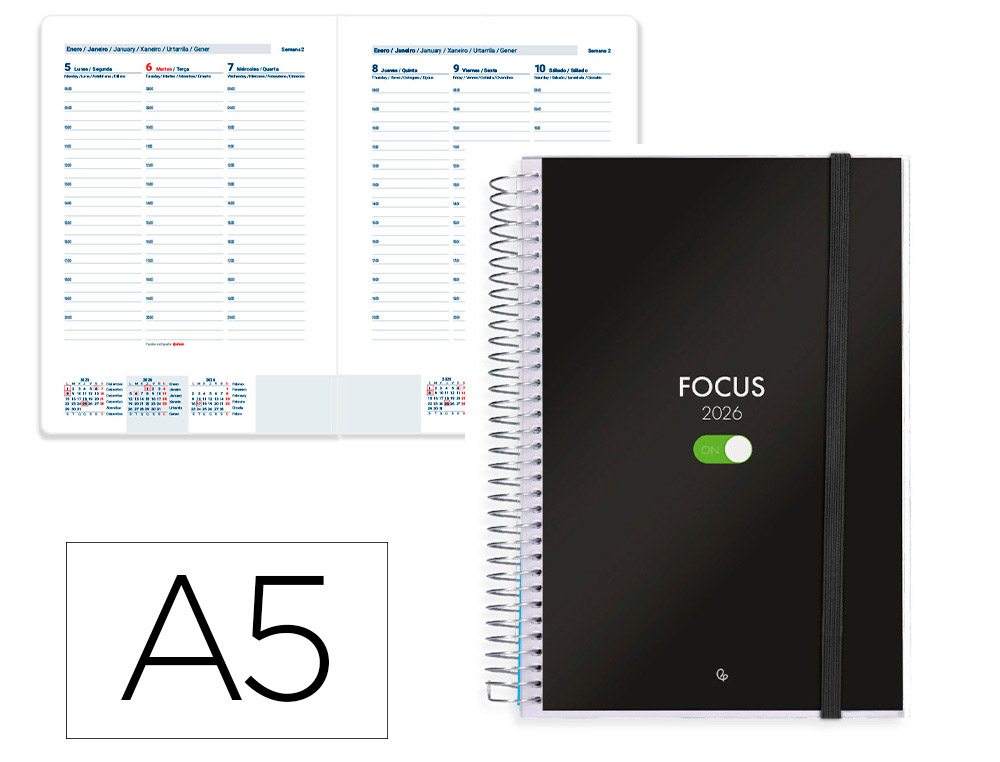 AGENDA ESPIRAL LIDERPAPEL TINOS A5 2026 SEMANA VISTA DESIGN 1 PAPEL 70 GR FSC