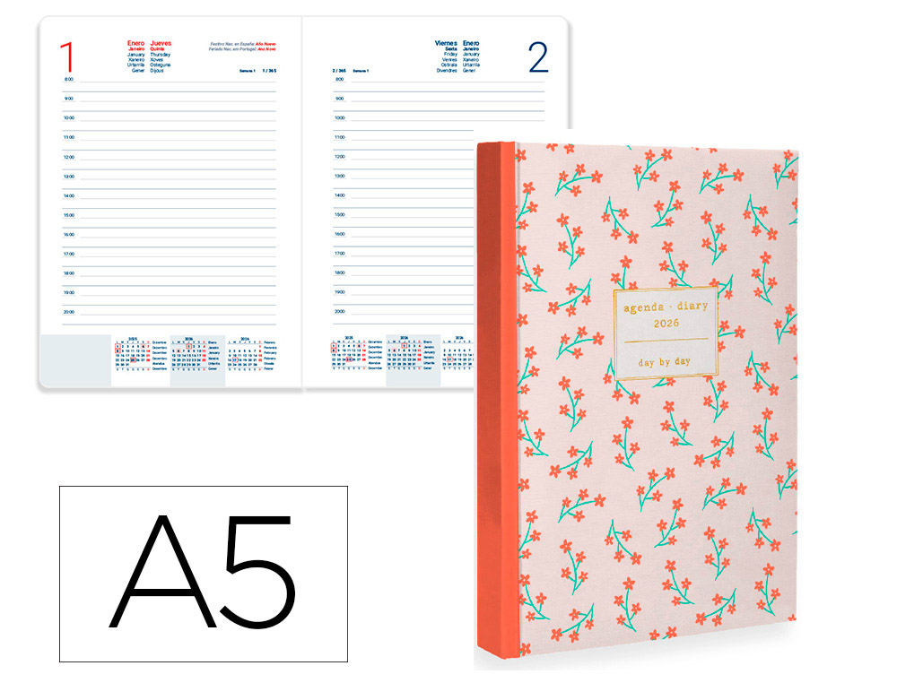AGENDA ENCADERNADA LIDERPAPEL NOMI A5 2026 DIA PAGINA VERMELHO PAPEL 70 GR FSC