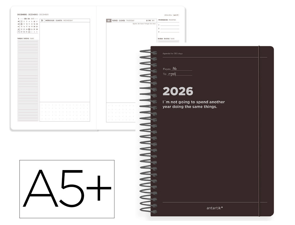 AGENDA ESPIRAL ANTARTIK MANIFEST A5+ 2026 DIA PAGINA PRETO PAPEL 80 GR FSC