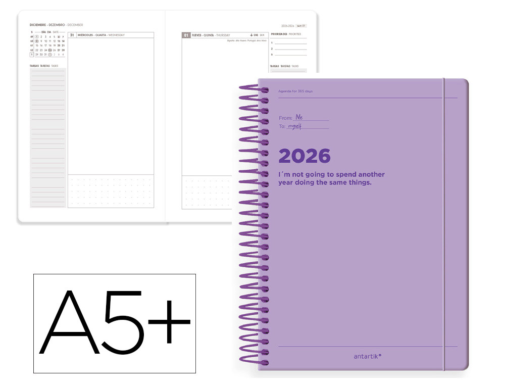AGENDA ESPIRAL ANTARTIK MANIFEST A5+ 2026 DIA PAGINA ROXO PAPEL 80 GR FSC