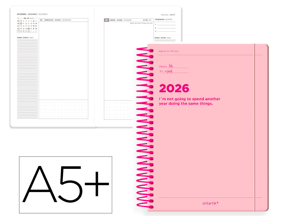 AGENDA ESPIRAL ANTARTIK MANIFEST A5+ 2026 DIA PAGINA ROSA PAPEL 80 GR FSC