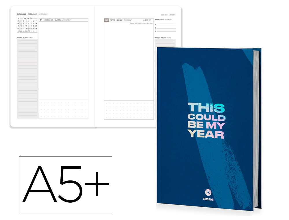 AGENDA ENCADERNADA ANTARTIK MY YEAR A5+ 2026 DIA PAGINA AZUL ESCURO PAPEL 80 GR FSC