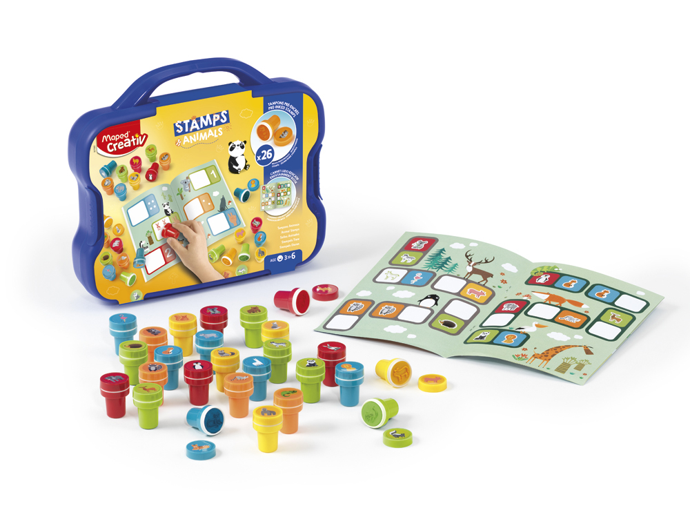 JUEGO MAPED CREATIV TEXTUR ART SELLO ANIMALES MALETIN DE 26 UNIDADES