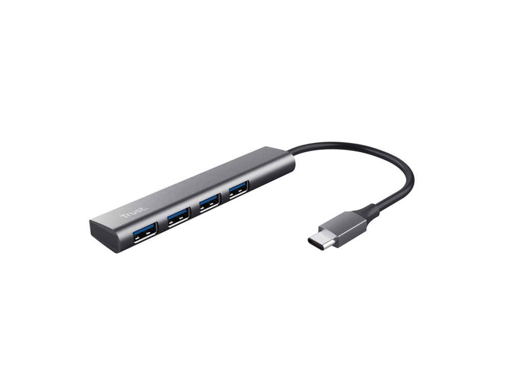 HUB TRUST HALYX 4 PUERTOS USB-A CONEXION USB-C COLOR GRIS
