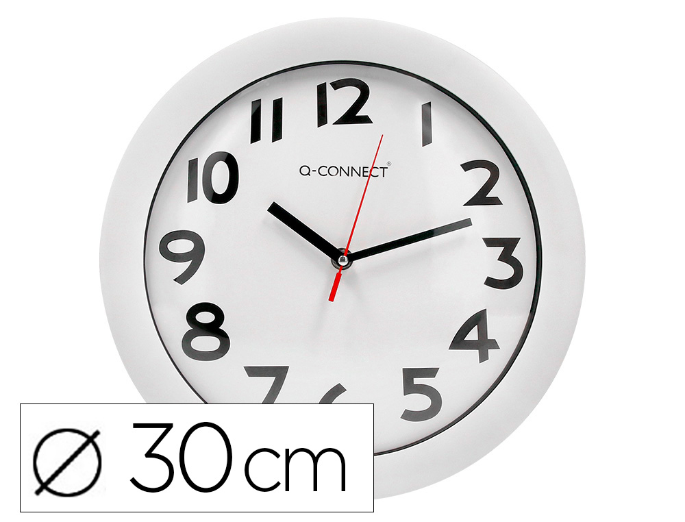 RELOGIO Q-CONNECT DE PAREDE REDONDO EM PLASTICO DIAMETRO 30 CM BRANCO
