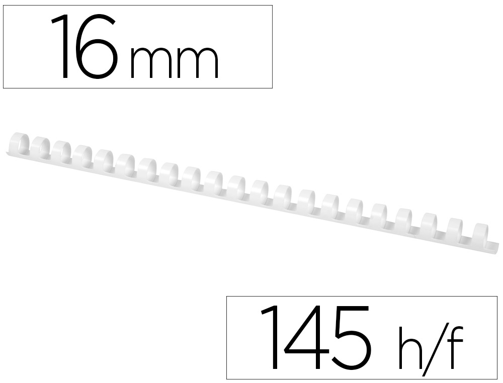 ESPIRAL Q-CONNECT REDONDA 16 MM PLASTICO BRANCO CAPACIDADE 145 FOLHAS CAIXA DE 50 UNIDADES