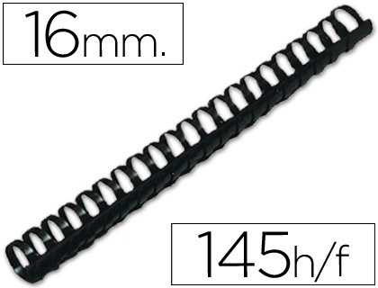 ESPIRAL Q-CONNECT REDONDA 16 MM PLASTICO PRETO CAPACIDADE 145 FOLHAS CAIXA DE 50 UNIDADES