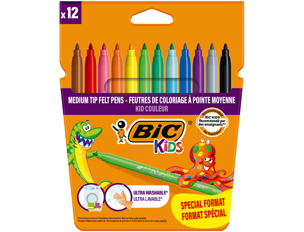MARCADOR BIC KIDS COULEUR ESTOJO DE 10+2 CORES TINTA BASE DE AGUA LAVAVEL