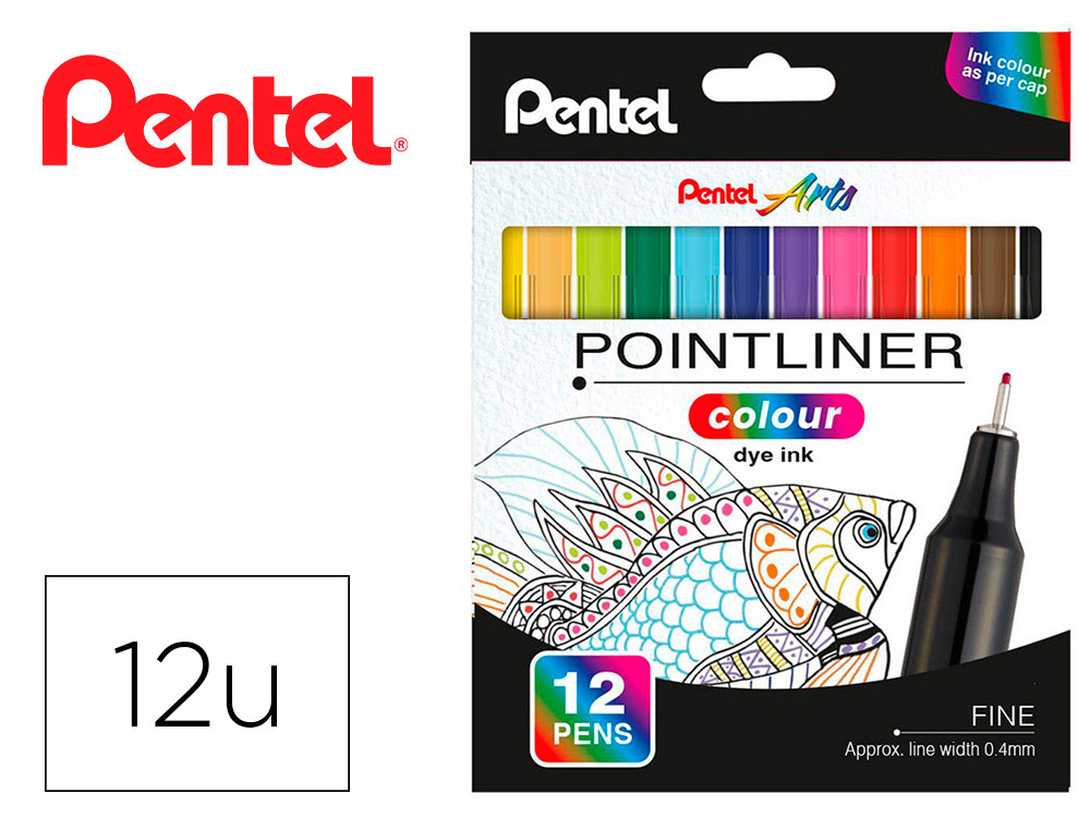 MARCADOR PENTEL DE FIBRA POINTLINER 0,4 MM CARTEIRA DE 12 UNIDADES