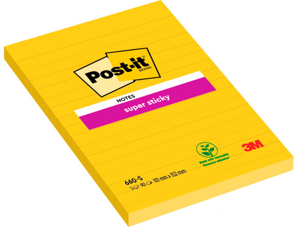BLOCO DE NOTAS ADESIVAS POST-IT SUPER STICKY RAIADO AMARELO ULTRA 102X152 MM