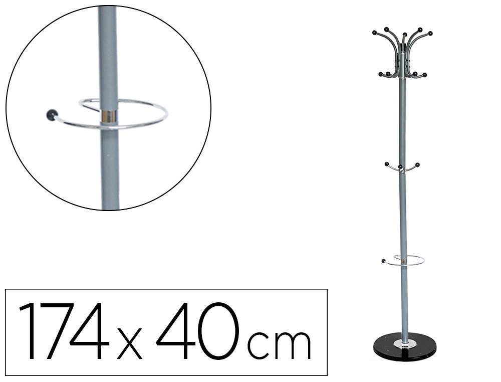 CABIDE Q-CONNECT METALICO CINZA DE PE 10 SUPORTES E PORTA GUARDA CHUVA 174X40 CM