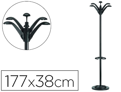 PERCHERO METALICO UNILUX FLORA PIE 6 COLGADORES CON PARAGUERO Y BANDEJA GOTEO NEGRO 177 X 38 CM