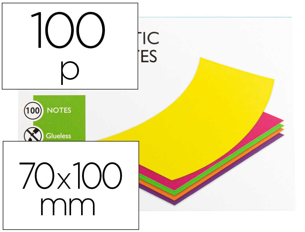 BLOCO DE NOTAS MAGNETICAS Q-CONNECT 70X100 MM 100 FOLHAS 5 CORES FLUORESCENTES