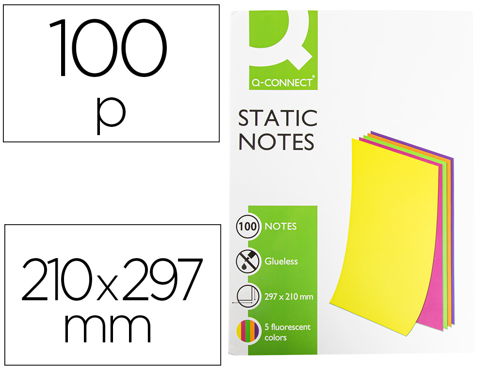BLOCO DE NOTAS MAGNETICAS Q-CONNECT 210X297 MM 100 FOLHAS 5 CORES FLUORESCENTES