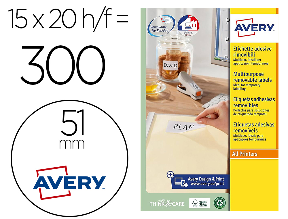 ETIQUETA ADESIVA AVERY BRANCA REDONDA REMOVIVEL PARA IMPRESSORA LASER INJEÇÃO DE TINTA E FOTOCOPIADORA 51 MM