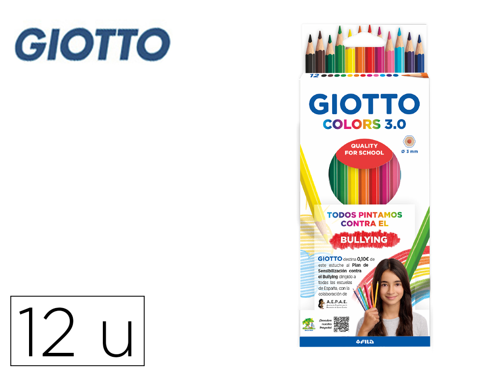 LAPIS DE COR GIOTTO COLORS 3.0 CAIXA DE 12 CORES MINA 3 MM