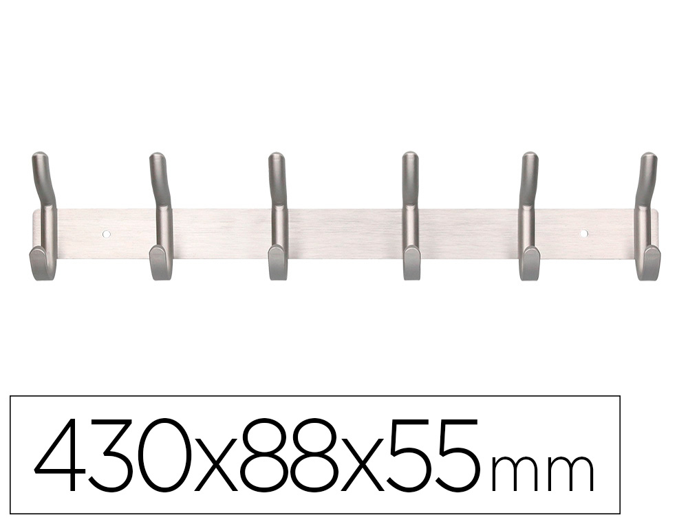 CABIDE LIDERPAPEL PAREDE METALICO 6 SUPORTES COR PRATA MATE 430X88X55 MM