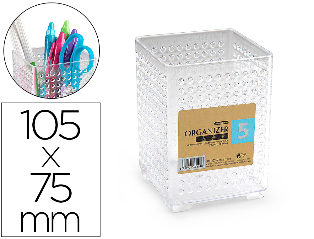 PORTA LAPIS PLASTIFORTE ORGANIZER QUADRADO N 5 75X75X105 MM