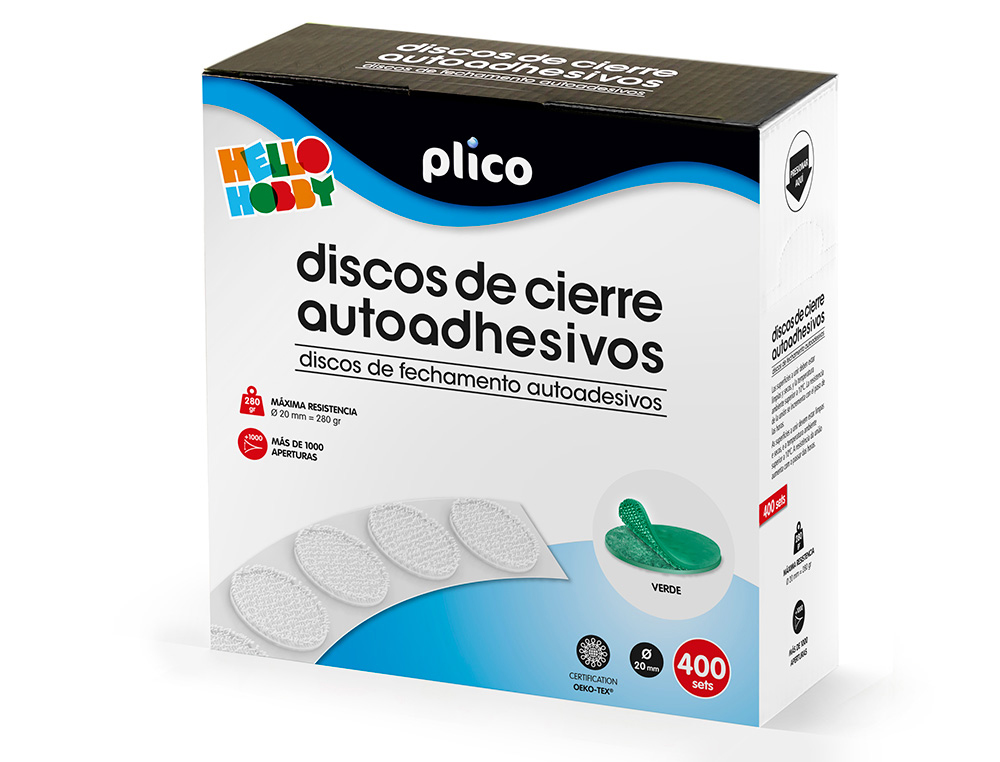FITA DE FECHO PLICO VELCRO AUTOADESIVO 20 MM DIAMETRO COR VERDE CAIXA DE 400 UNIDADES