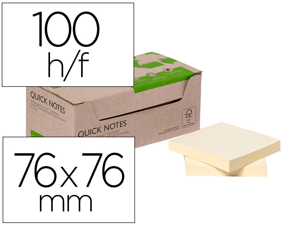 BLOCO DE NOTAS ADESIVAS Q-CONNECT 38X51 MM 100% PAPEL RECICLADO AMARELO CAIXA DE CARTAO