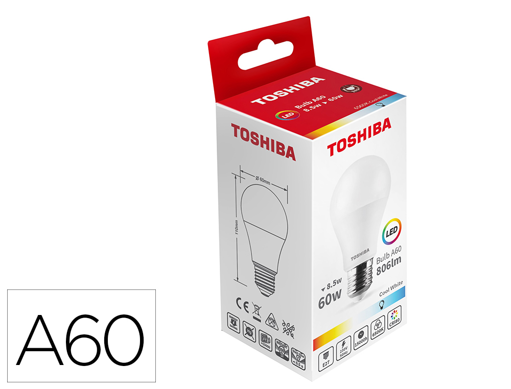 LAMPADA LED TOSHIBA A60 E27 8.5W 6500K LUZ FRIA