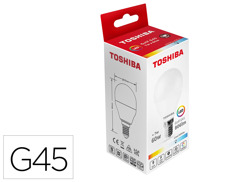 LAMPADA LED TOSHIBA G45 E14 7W 6500K LUZ FRIA