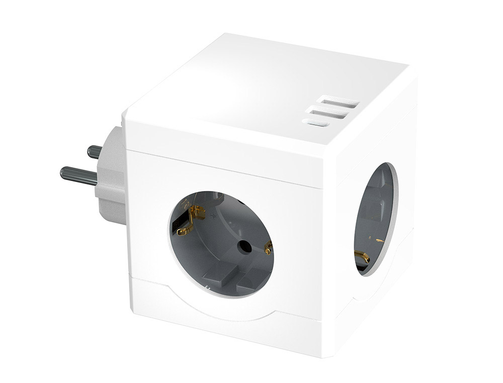 EXTENSAO Q-CONNECT EM CUBO MULTIPLA 6 EM 1 DIRETO PAREDE 3 TOMADAS DE CORRENTE+2 USB+1 USB C 75X75X112MM
