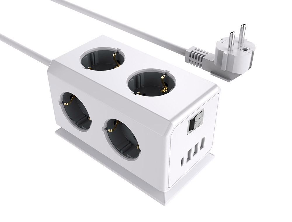 EXTENSAO Q-CONNECT MULTIPLA 10 EM 1 CABO 1,4 MT 6 TOMADAS DE CORRENTE+3 USB+1 USB TIPO C 140X76X87MM
