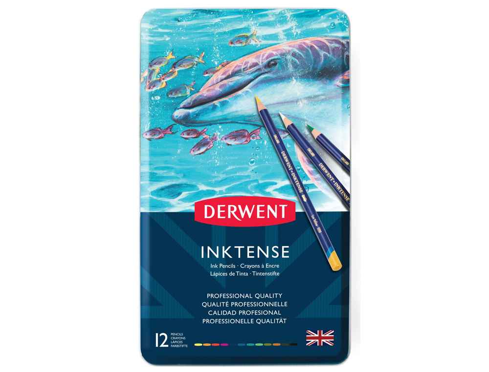 LAPICES DE COLORES DERWENT INKTENSE ACUARELABLE CAJA METALICA DE 12 UNIDADES COLORES SURTIDOS