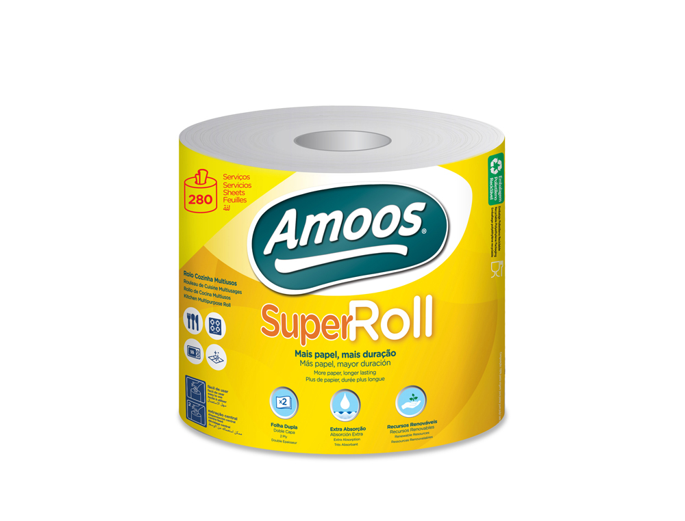 PAPEL MULTIUSO AMOOS SUPER ROLL 2 FOLHAS SUPER ABSORVENTE COR BRANCO ROLO DE 70 M