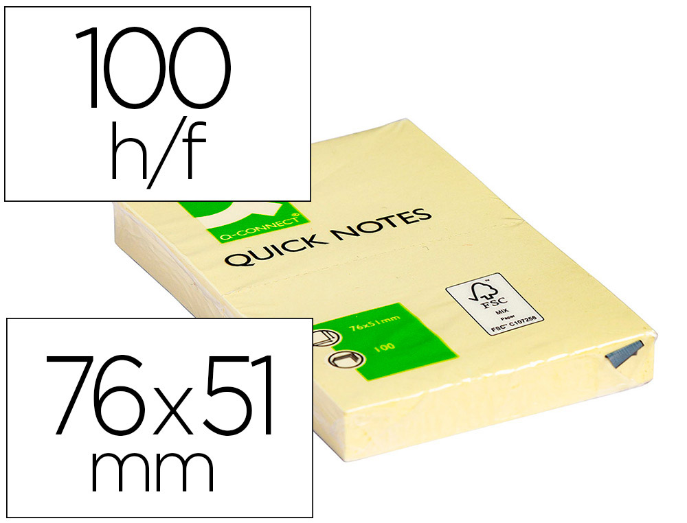 BLOCO DE NOTAS ADESIVAS Q-CONNECT AMARELO 51 X 76 MM COM 100 FOLHAS