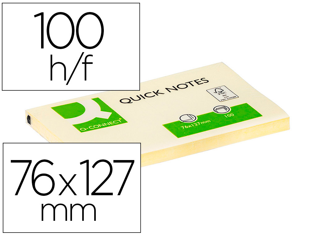 BLOCO DE NOTAS ADESIVAS Q-CONNECT AMARELO 76 X 127 MM COM 100 FOLHAS