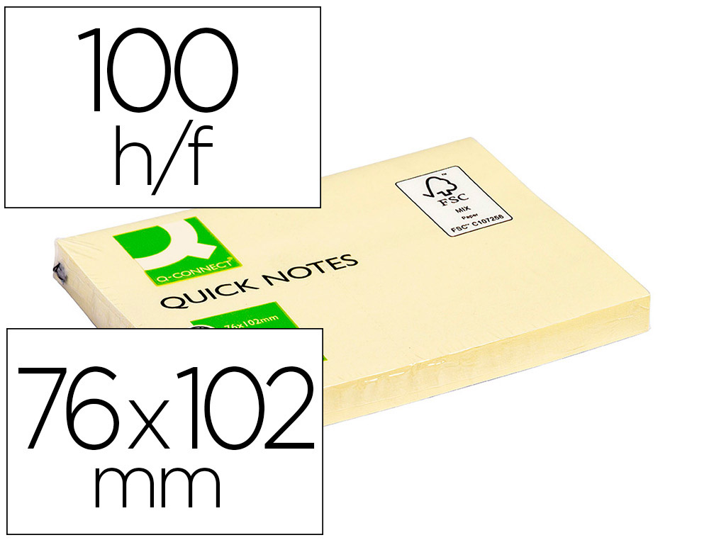 BLOCO DE NOTAS ADESIVAS Q-CONNECT AMARELO 76 X 102 MM COM 100 FOLHAS