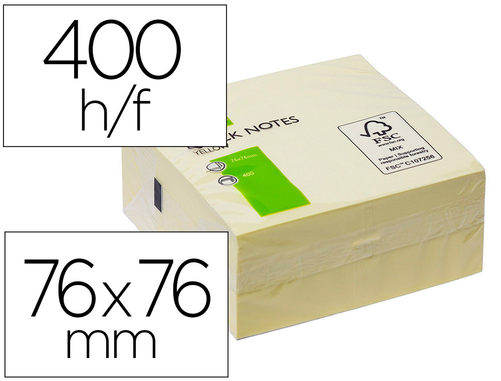 BLOCO DE NOTAS ADESIVAS Q-CONNECT AMARELO 76 X 76 MM COM 400 FOLHAS