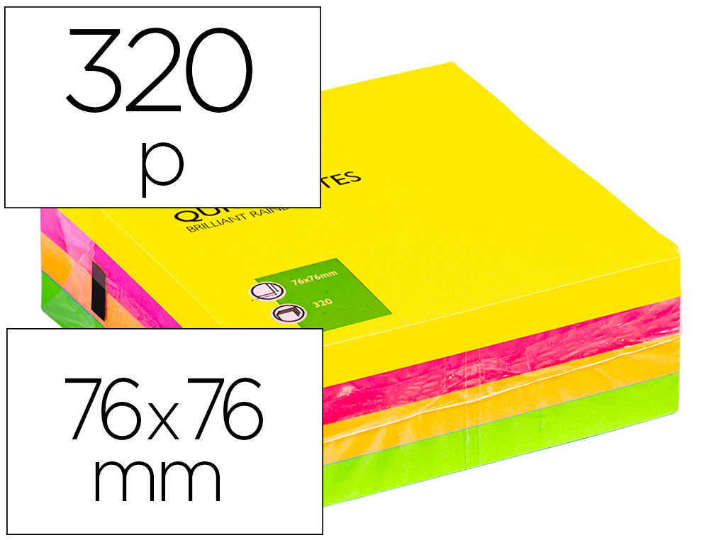 BLOCO DE NOTAS ADESIVAS Q-CONNECT FLUORESCENTE 76 X 76 MM COM 320 FOLHAS