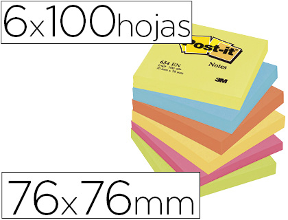 BLOCO DE NOTAS ADESIVAS POST-IT NEON. 76 X 76 MM