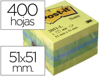 BLOCO DE NOTAS ADESIVAS POST-IT TIRA E POE POST-IT 51X51 MM MINICUBO COR LIMO 2041-L 400 FOLHAS