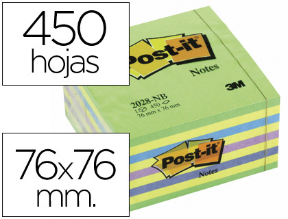 BLOCO DE NOTAS ADESIVAS POST-IT 76X76 MM CUBO COR AZUL E VERDE 450 FOLHAS