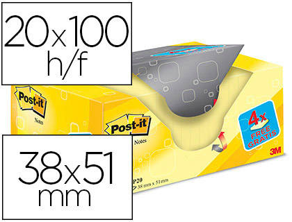 BLOCO DE NOTAS ADESIVAS POST-IT SUPER STICKY AMARELO CANARIO 38X51 MM PACK PROMOCIONAL 16+4 GRATIS