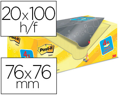 BLOCO DE NOTAS ADESIVAS POST-IT SUPER STICKY AMARELO CANARIO 76X76 MM PACK PROMOCIONAL 16+4 GRATIS