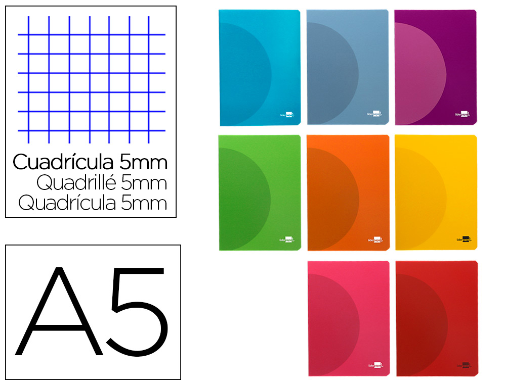 CADERNO AGRAFADO LIDERPAPEL 360 CAPA DE PLASTICO DIN A5 48 F 90 GR 5MM COM DUPLA MARGEM CORES SORTIDAS