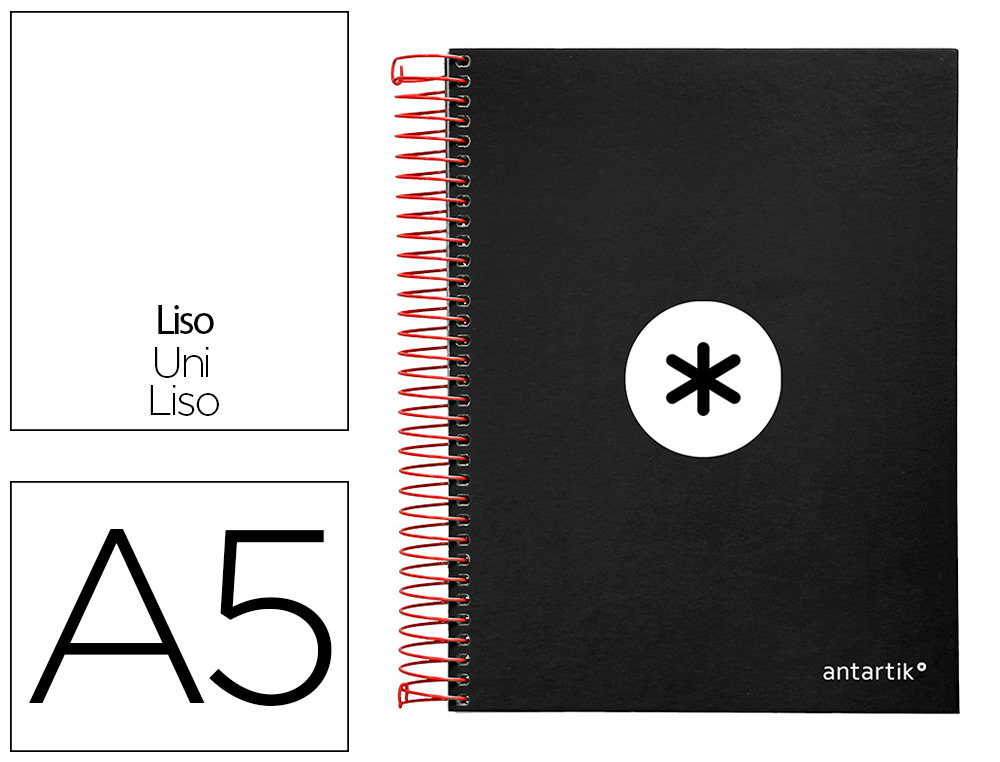 CADERNO ESPIRAL DIN A5 ANTARTIK CAPA FORRADA 120 F 100 GR LISO COM BANDAS DE CORES 6 FUROS COR PRETO