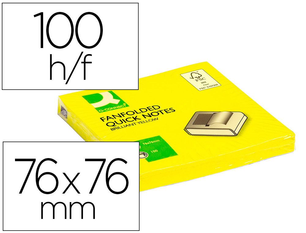 BLOCO DE NOTAS ADESIVAS Q-CONNECT AMARELO NEON 76 X 76 MM ZIG-ZAG